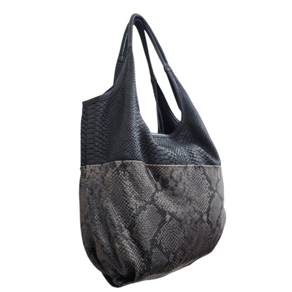 Daniella Lehavi Personals Oversized Snake Print Tote Bag Black Gray Leather - Picture 4 of 12